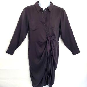 Asymmetric Tencel Shirt Dress with Pockets Size 20W Cinched Tie Front Office NEW